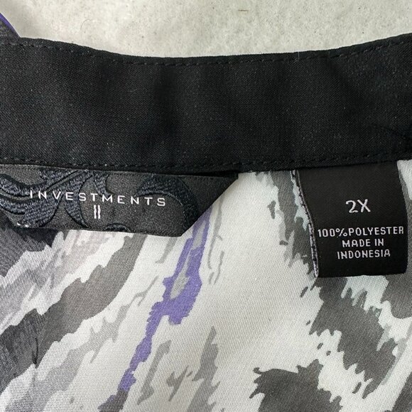 Sheer Purple, Black, White V Neck Button Mandarin Collar Investments II 2X - Picture 8 of 9